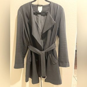 🔴 H&M Black drape front mid-length belted blazer SZ L